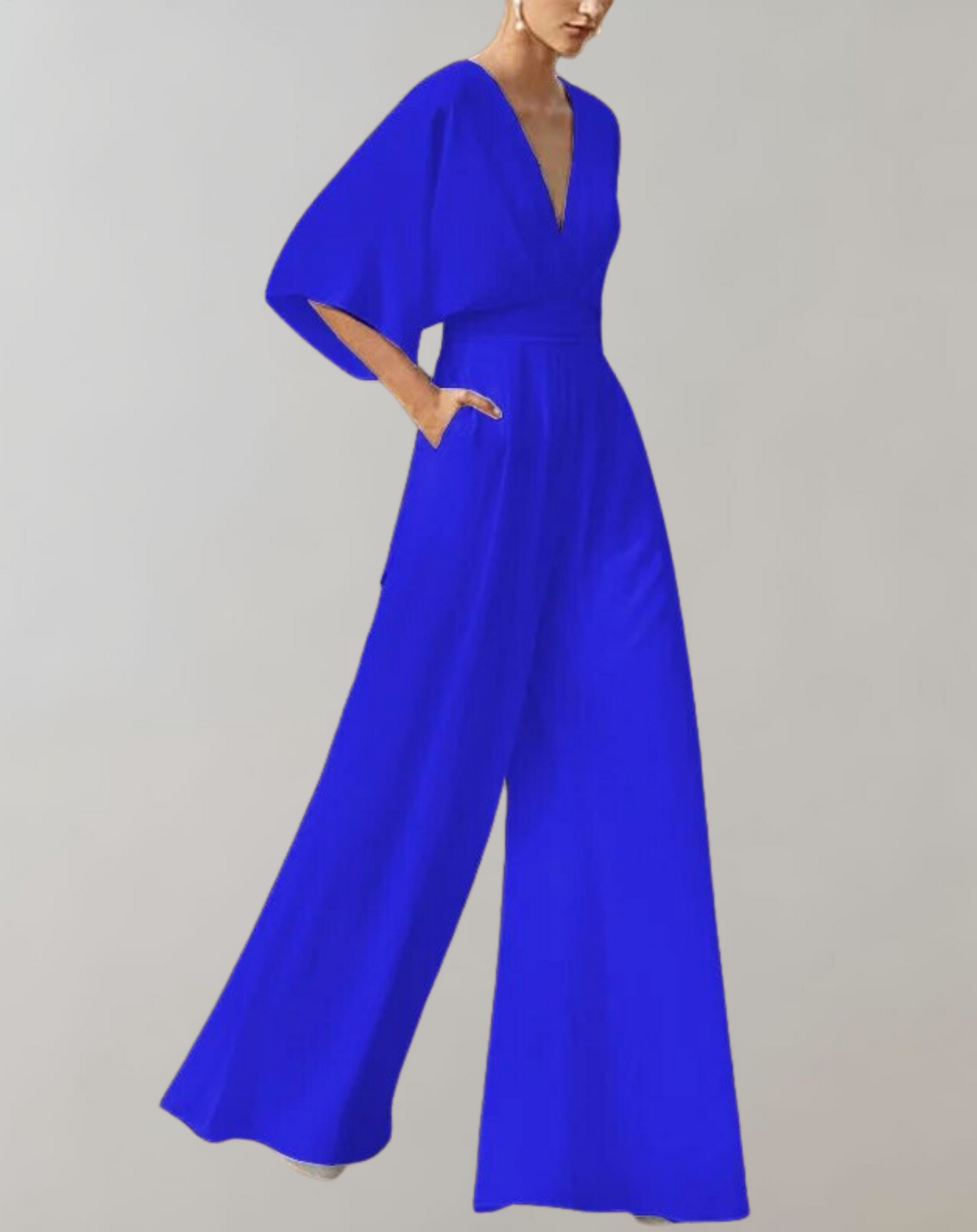 Combinaison Élégante à Col en V et Jambes Larges pour Femme – Tenue Confortable et Stylée