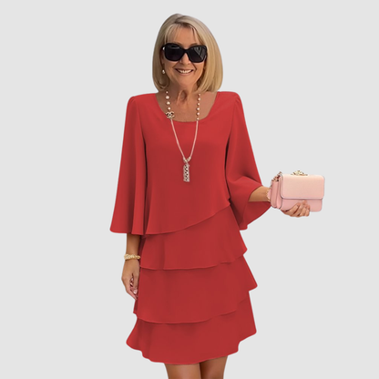 Women's Tiered Ruffle Shift Dress Long Sleeve Chiffon Layered Party Tunic