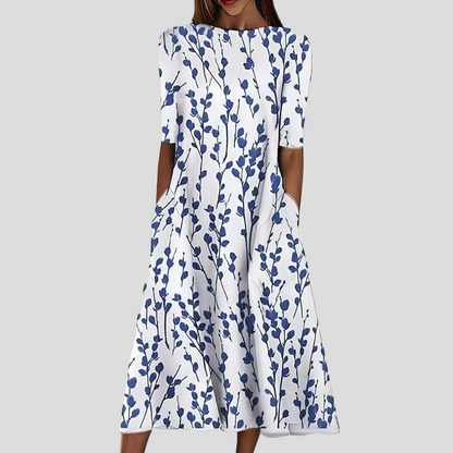 Sela - Damen Midi Kleid mit Küstenblumen-Design