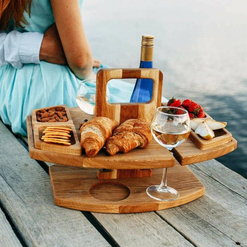 Elegante Eiken Picknick Wijn Tafel – Compact & Veelzijdig