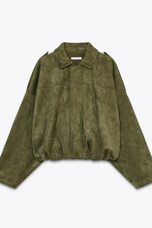 Jen - Faux Suede Batwing Sleeve Bomber Jacket