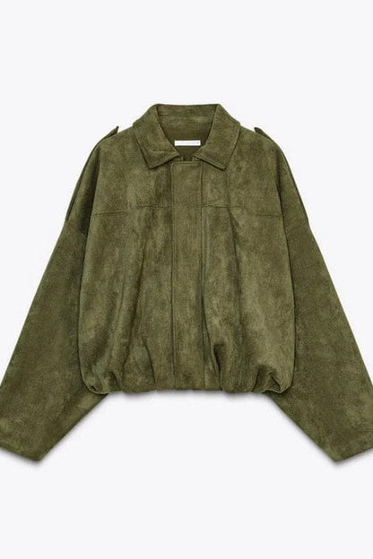 Jen - Faux Suede Batwing Sleeve Bomber Jacket