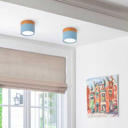 Wood And Metal Ceiling Lamp – Small Cylindrical Modern Accent Design