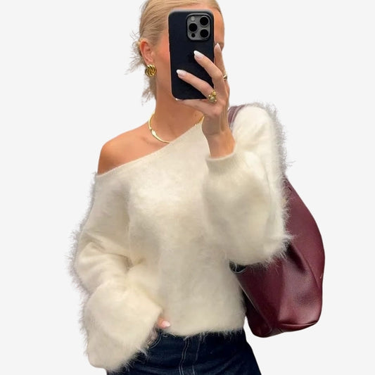 Emma - Long sleeve off shoulder sweater with crew neck