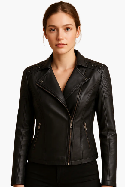 Veste Femme En Cuir – Veste Biker Zippée Élégante Coupe Ajustée