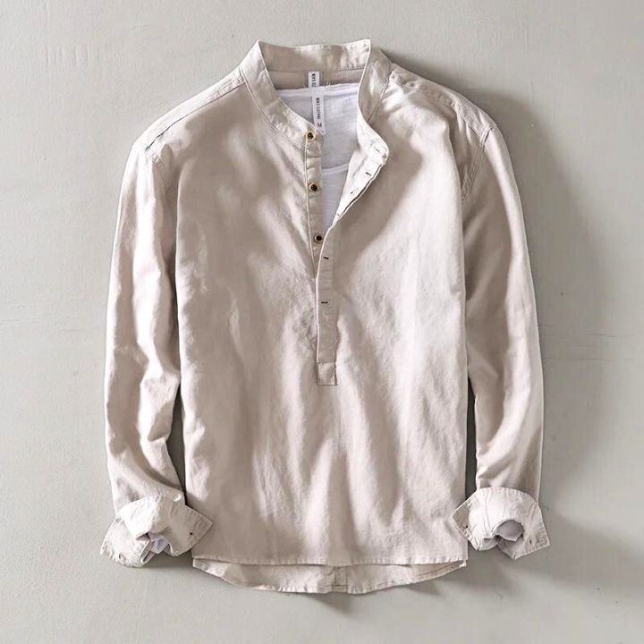 Luca | Long Sleeve Henley Linen Shirt