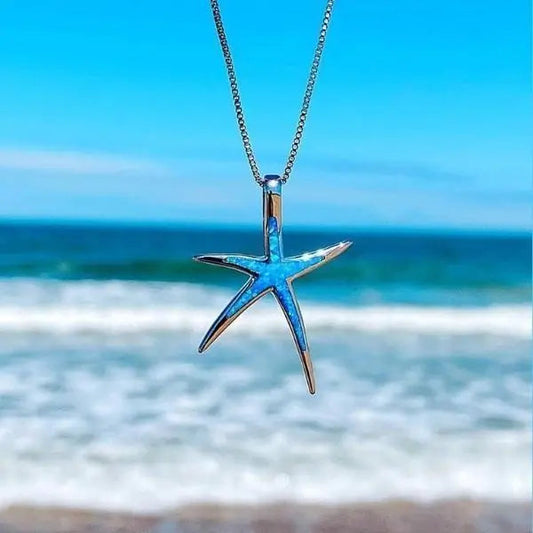 Colier cu Stea de Mare din Opal Albastru și Argint