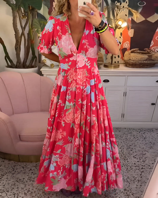 GIANNA – FLORAL PRINT V-NECK POCKET DRESS
