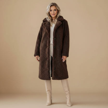 Angel Manteau Teddy Long Femme – Coupe Oversize Douce avec Col Revers & Fermeture Boutonnée