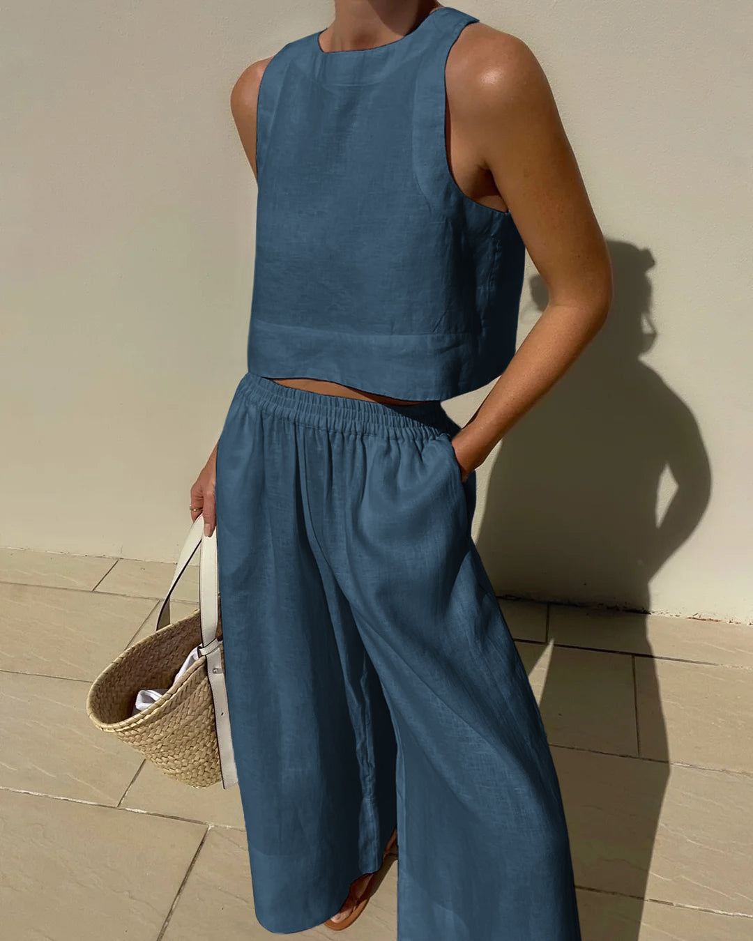 Emris - Ensemble deux pièces femme haut court sans manches + pantalon large