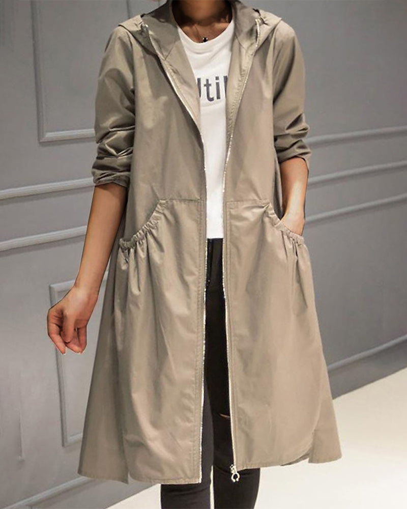 Mittellange Jacke mit Kapuze im koreanischen Stil