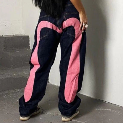Bella - Rintede jeans med vide ben Løs, lige pasform med