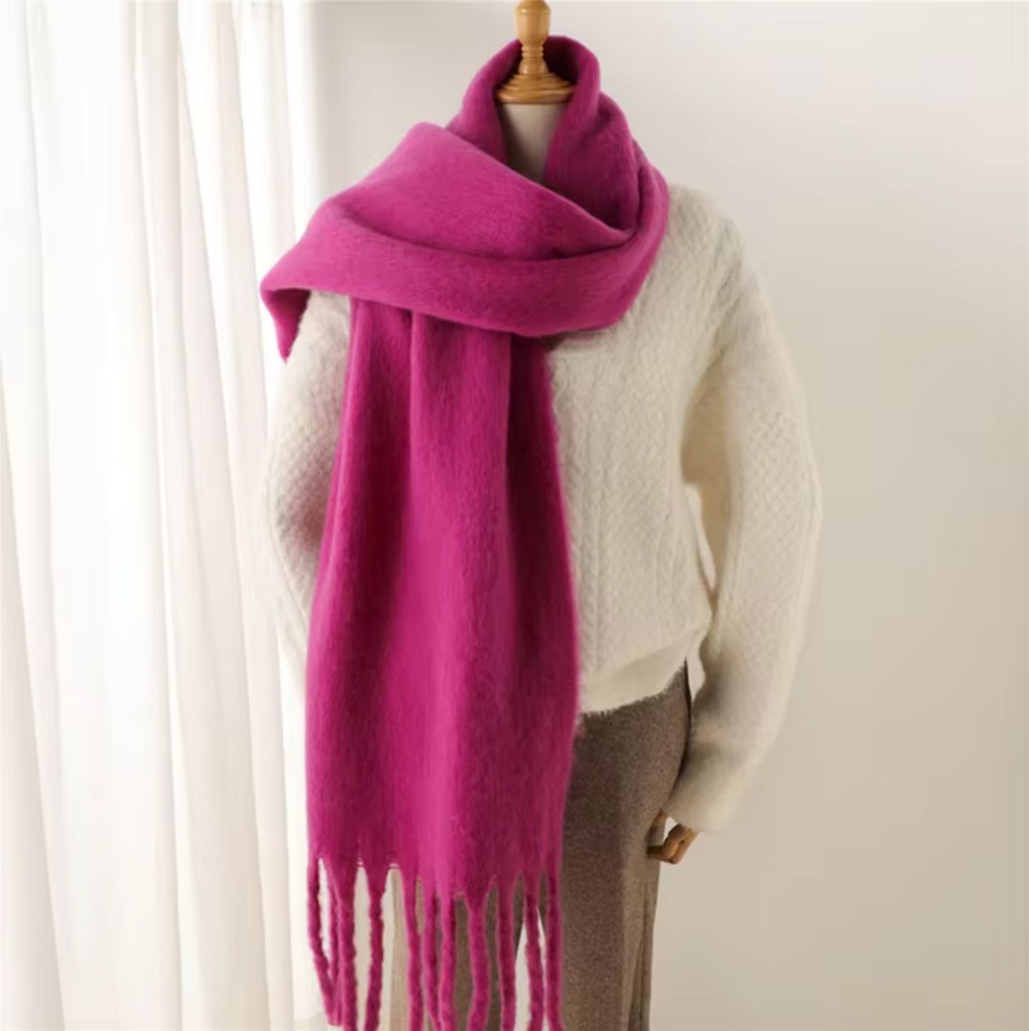 Women's Wool Mix Oversized Tassel Knit Scarf Heavyweight Chunky Wrap