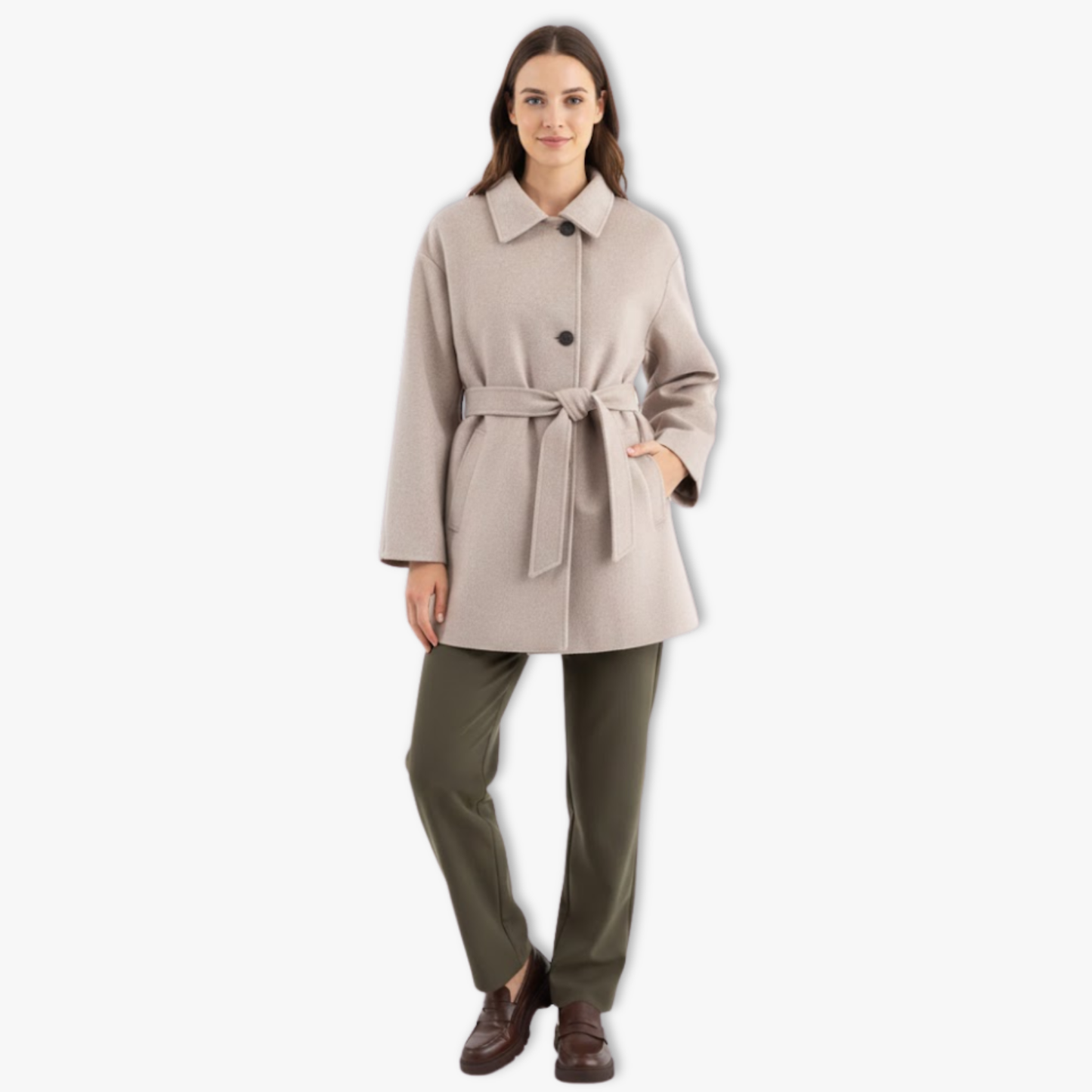 Manteau en laine tendance à double col pour femme, manches longues