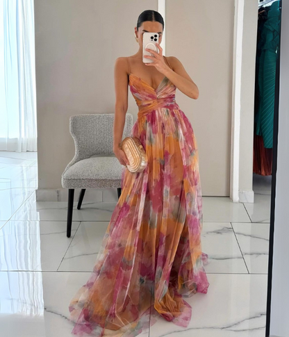 Robe longue femme florale silhouette fluide