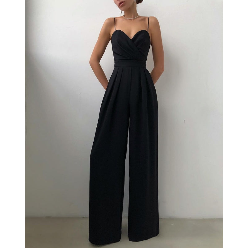 Lena – Combinaison élégante sans manches avec pantalon large plissé et dos nu
