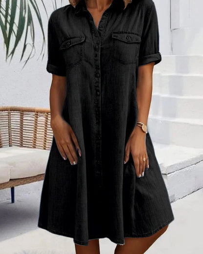 Elegante vestito camicia midi in denim da donna – Abito casual leggero da tutti i giorni