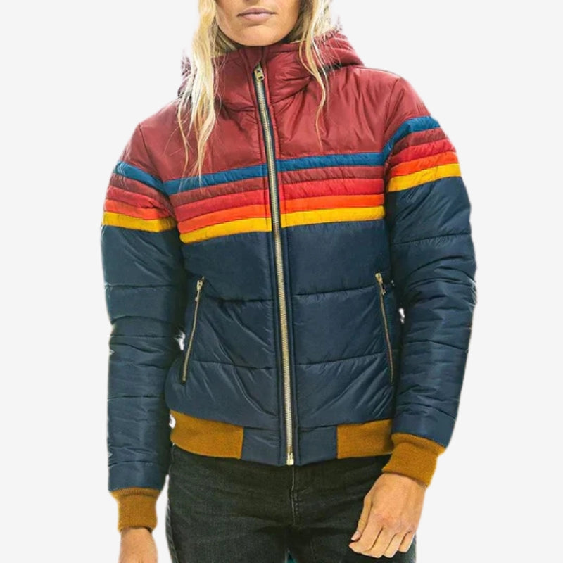 Maaike – Colorblock Pufferjas met Capuchon en Ritssluitingen Velani