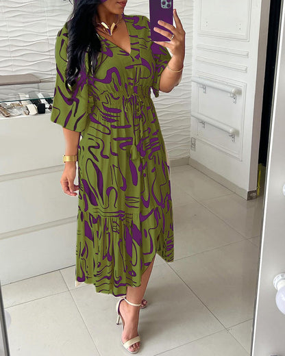 Sanae™ - Robe à col en V et imprimé élégant