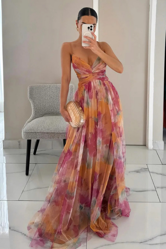 Women Elegant Pleated Maxi Dress