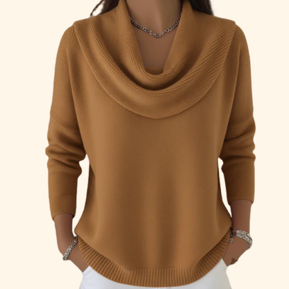 Pull à col drapé doux et chaud pour femme à l’élégance décontractée