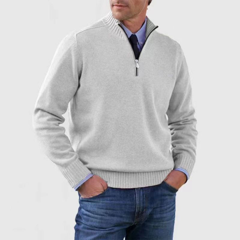 Herren Strick Pullover mit Viertelreißverschluss | Stehkragen