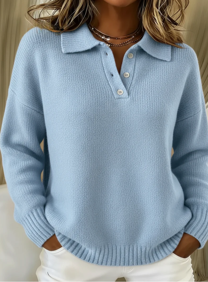 Soft Knit Polo Sweater Women Merino Wool Mix Long Sleeve Collared Top