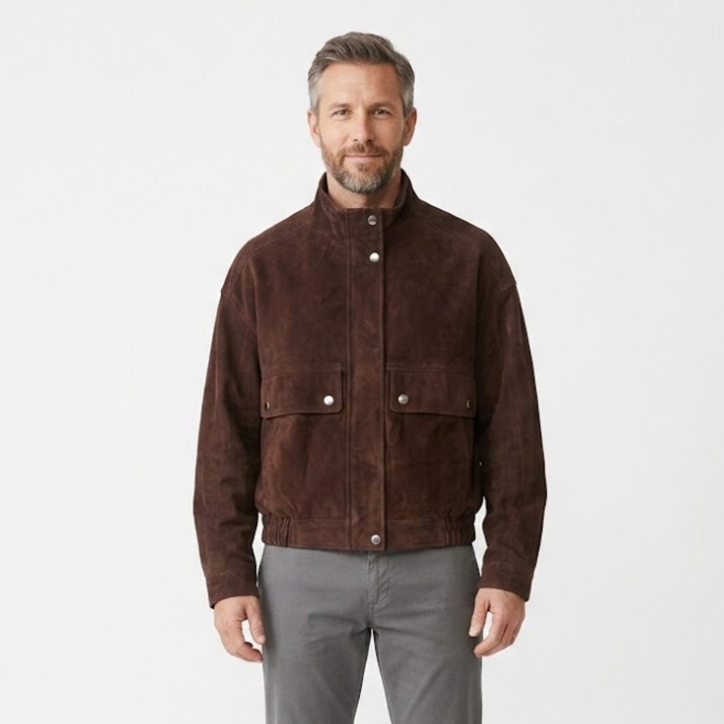 Veste Bomber en Polyester à Col Montant avec Fermeture Éclair et Grandes Poches