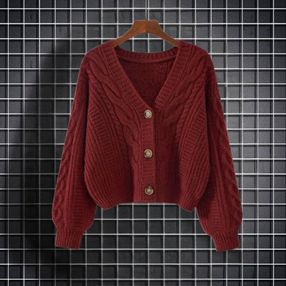 Carys – Long Sleeve Cable Pattern Sweater with V Neck