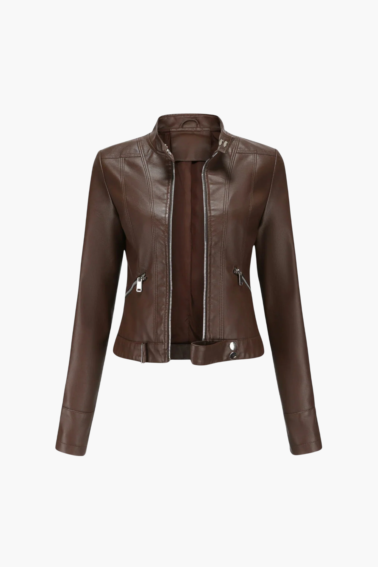 Veste Femme En Similicuir – Veste Biker Zippée Coupe Ajustée