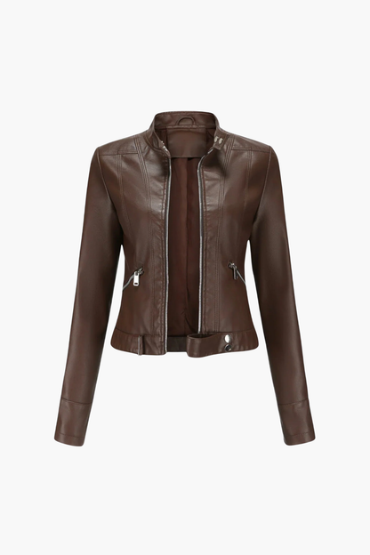 Veste Femme En Similicuir – Veste Biker Zippée Coupe Ajustée