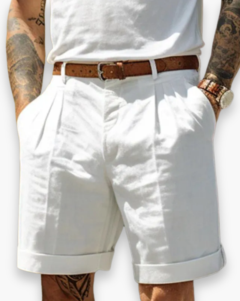Javaid | Pantalones Cortos Informales De Hombre Con Pliegues Y Bajo Enrollado