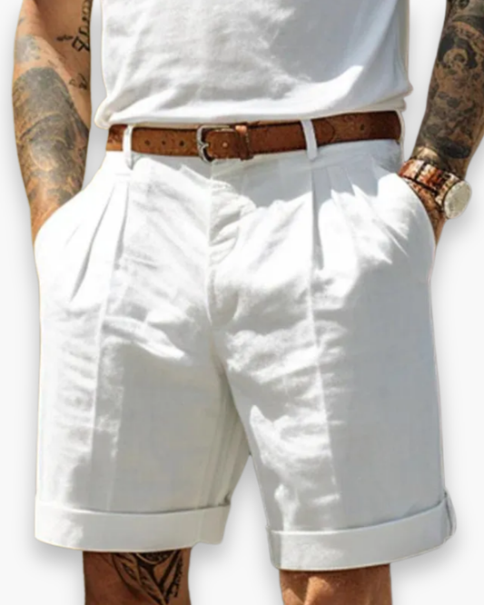 Javaid | Pantalones Cortos Informales De Hombre Con Pliegues Y Bajo Enrollado