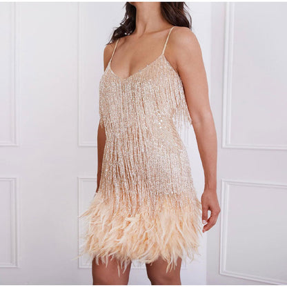 Women's Satin Fringe Flapper Party Mini Dress