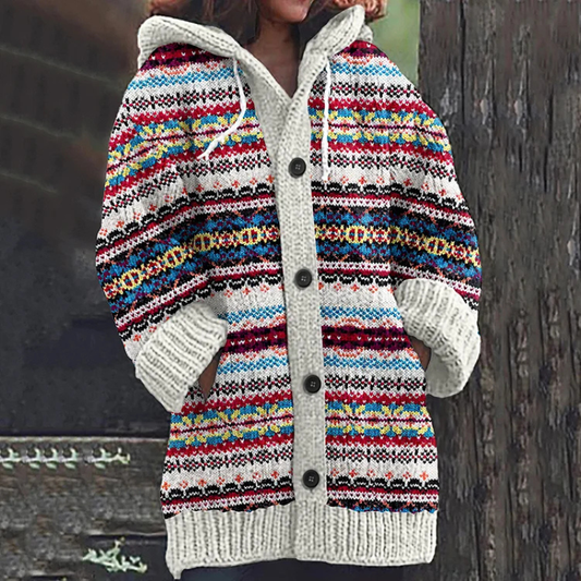 Damen Cardigan Lang | Mit Kapuze & Knöpfen