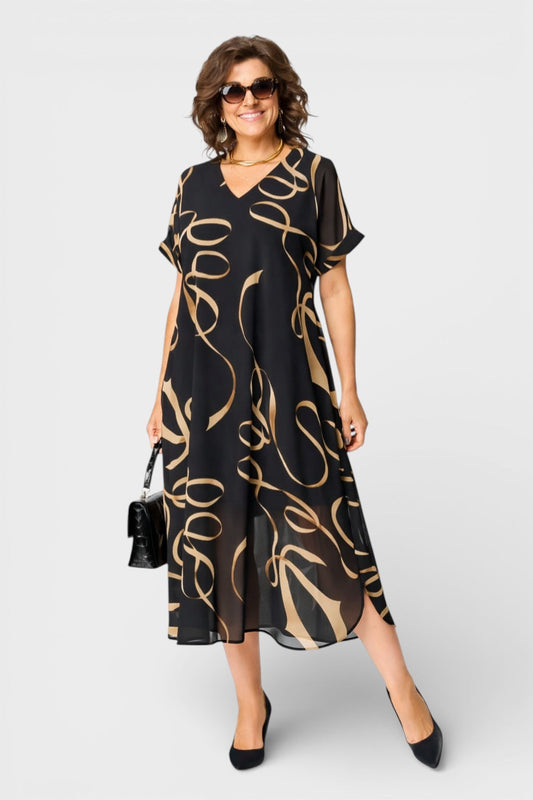 Emma™ | Vestido elegante negro y dorado