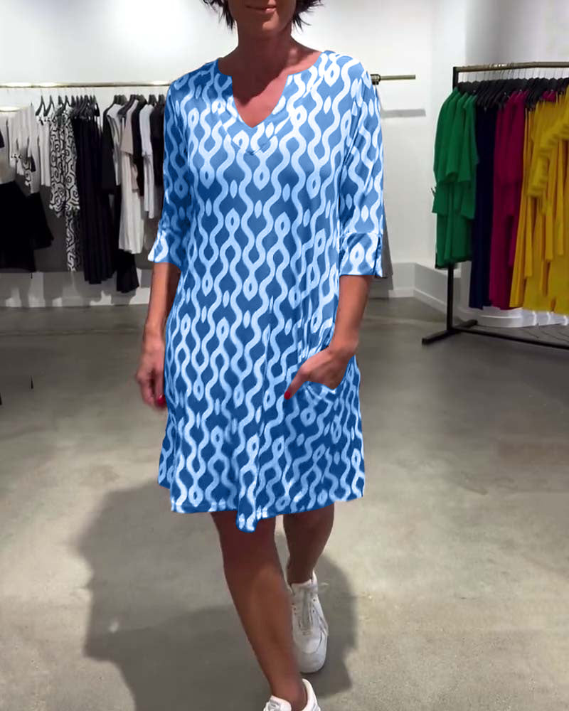 Jacqueline - Bedruckt Mittellang Hoch Hals Kleid