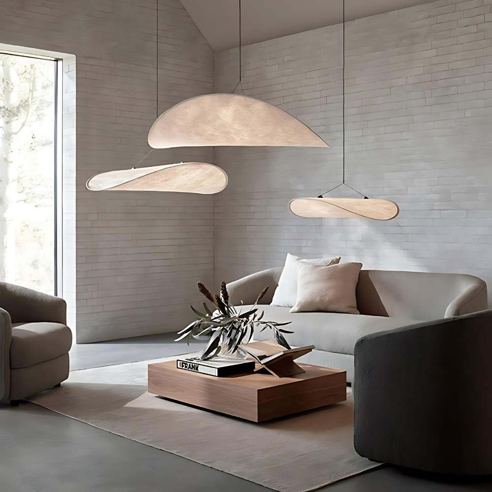 Japandi Deckenleuchte Seide, Rundes Design, Höhenverstellbar