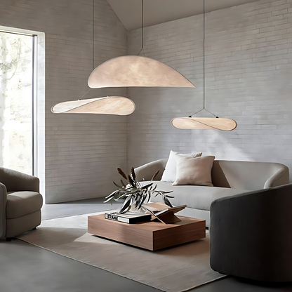Japandi Deckenleuchte Seide, Rundes Design, Höhenverstellbar