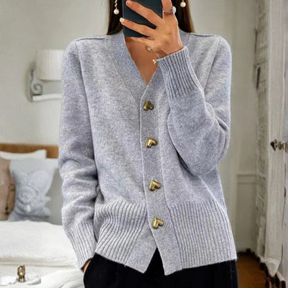 Olivia – V Neck Knitted Cardigan With Heart Shaped Buttons