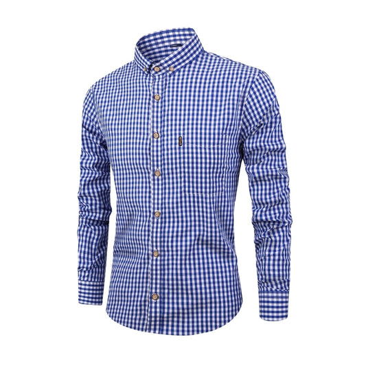 Ethan – Heren Overhemd met Lange Mouwen, Button-Down Kraag en Gingham Ruitpatroon