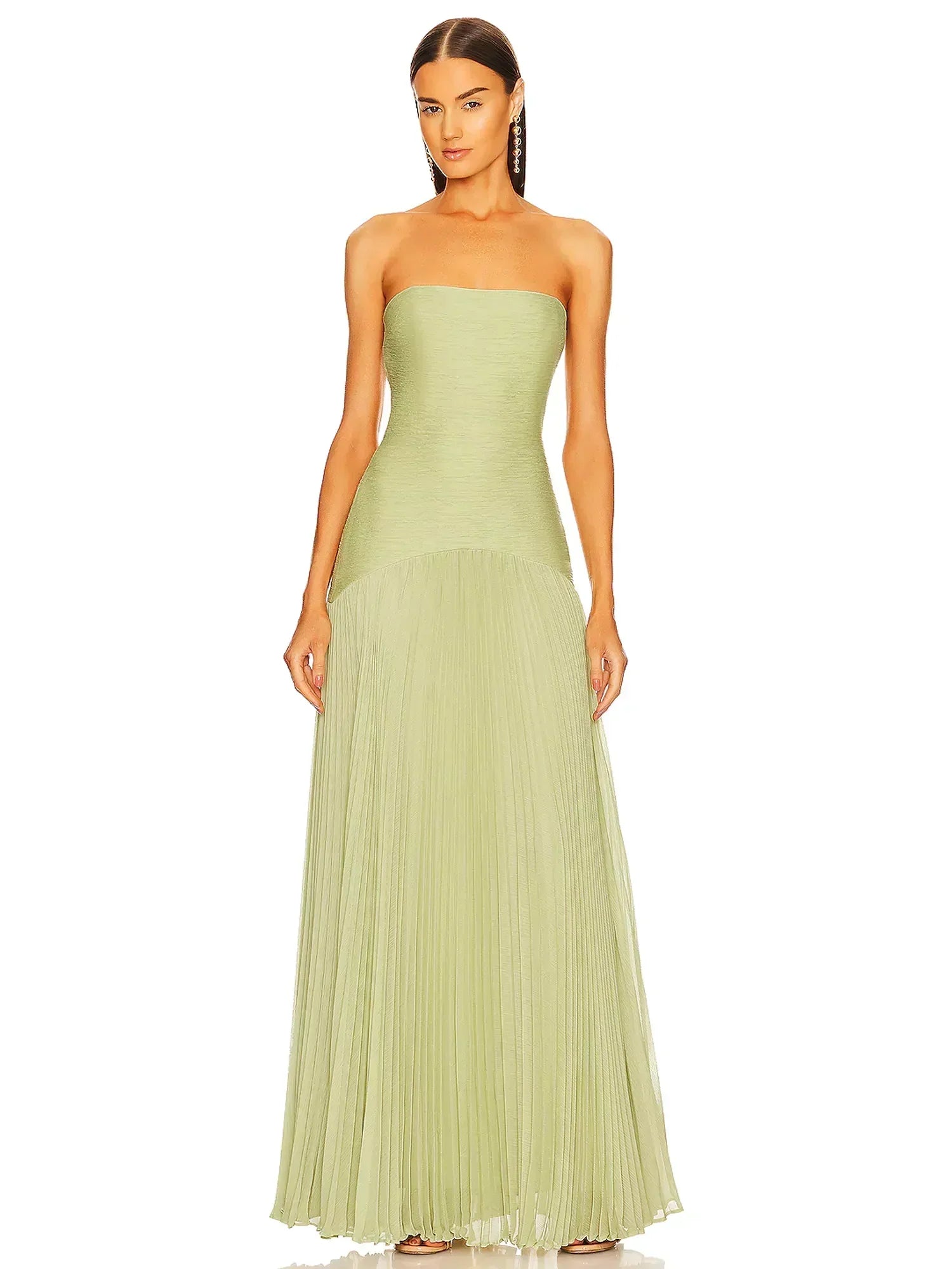 Women's Strapless Pleated Maxi Wedding Guest Dress