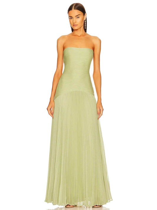 Women's Strapless Pleated Maxi Wedding Guest Dress