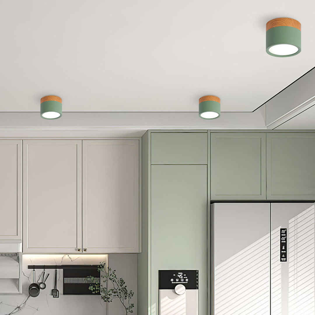 Wood And Metal Ceiling Lamp – Small Cylindrical Modern Accent Design