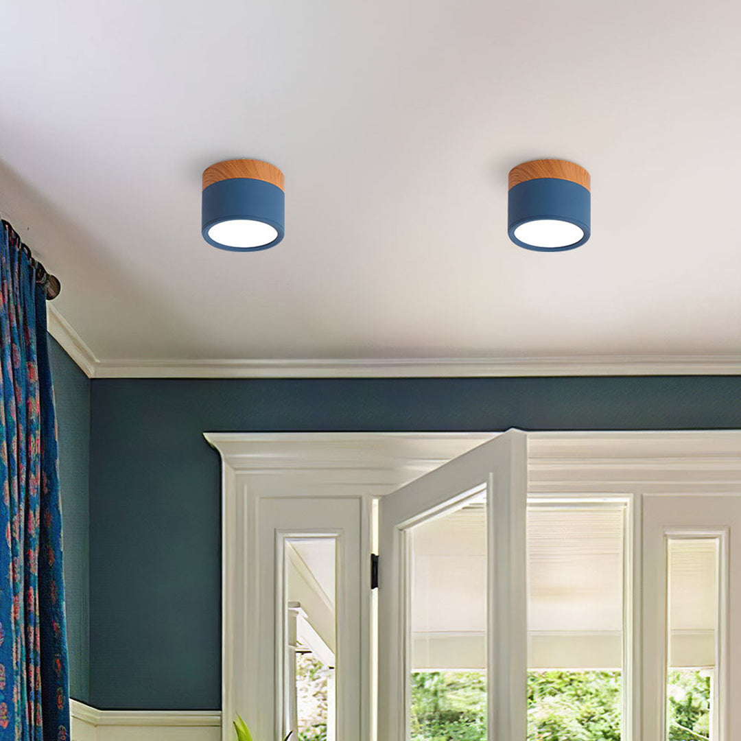 Wood And Metal Ceiling Lamp – Small Cylindrical Modern Accent Design