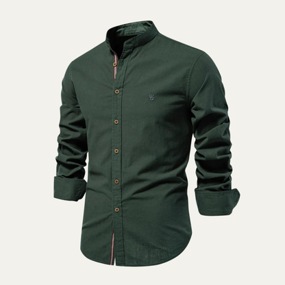 La Camisa de Algodón de Cuello Alto Casual Slim Fit para Hombre Brookline