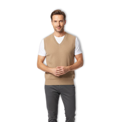 Débardeur homme 100% laine mérinos col en V sans manches coupe classique