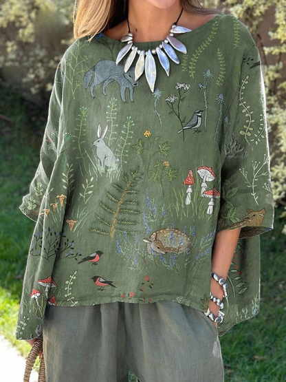Women's Linen Forest Print Skirt Tops and Sweater