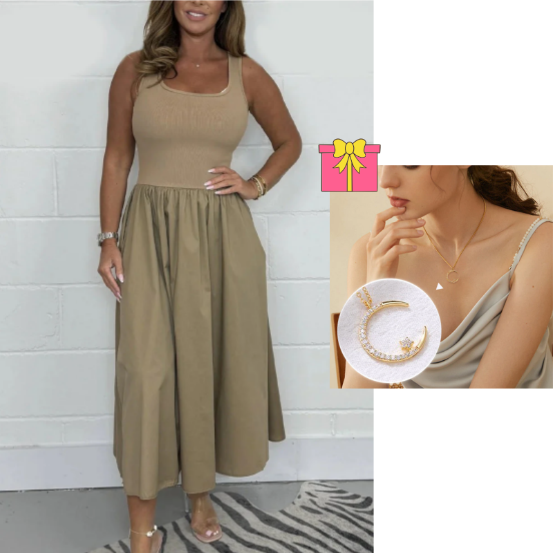Stylish Sleeveless A-Line Dress with Square Neckline