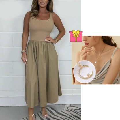 Stylish Sleeveless A-Line Dress with Square Neckline